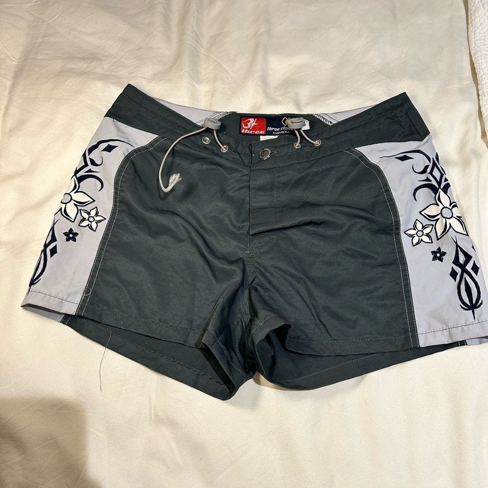 Gray and White Floral Board Shorts